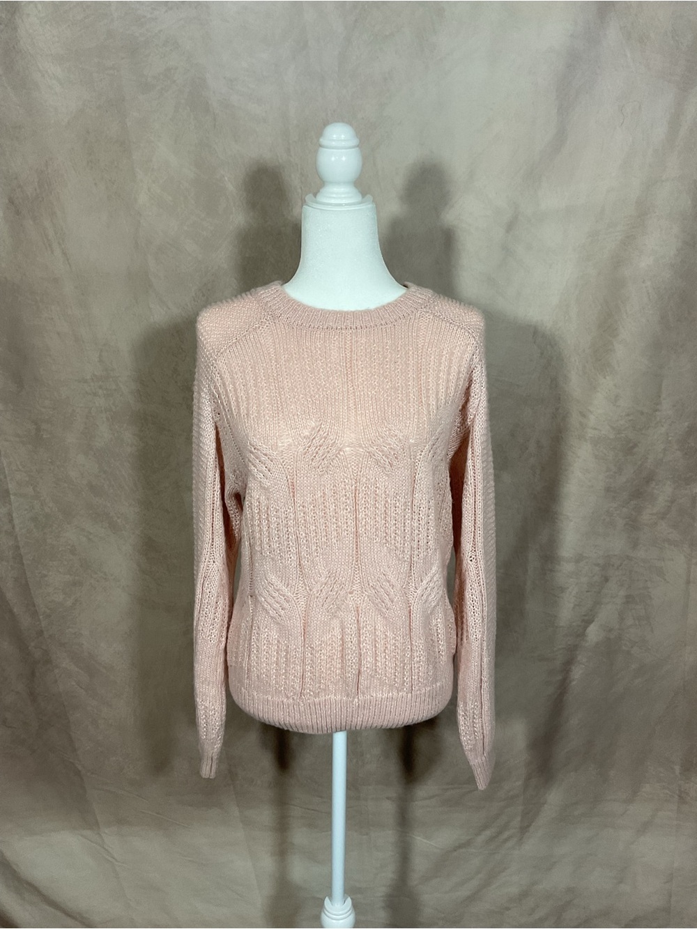 Rewind Blush Pink Cable Crew Neck Sweater